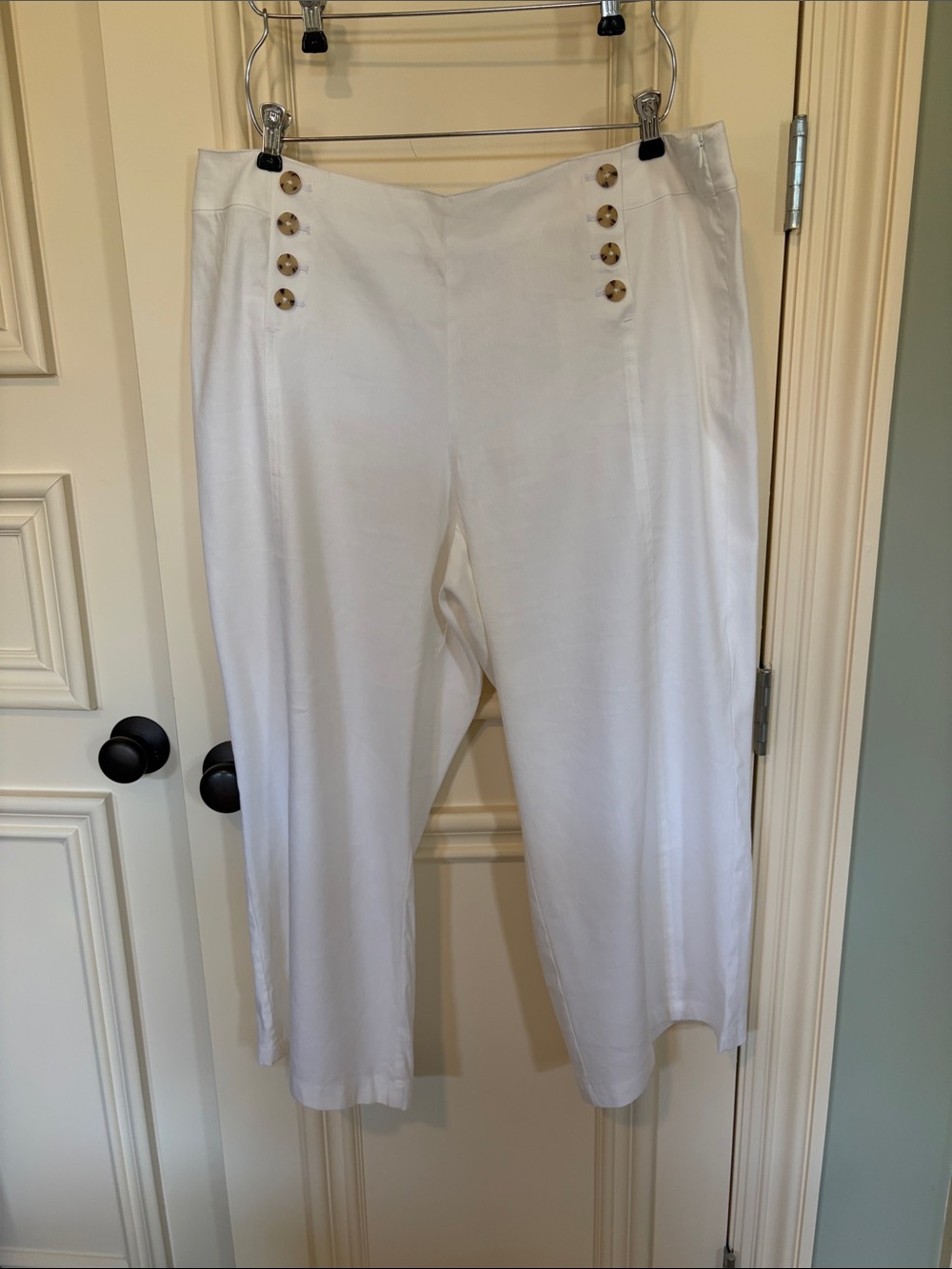 J Jill White Women's High-Waist Button Detail side zip Pants